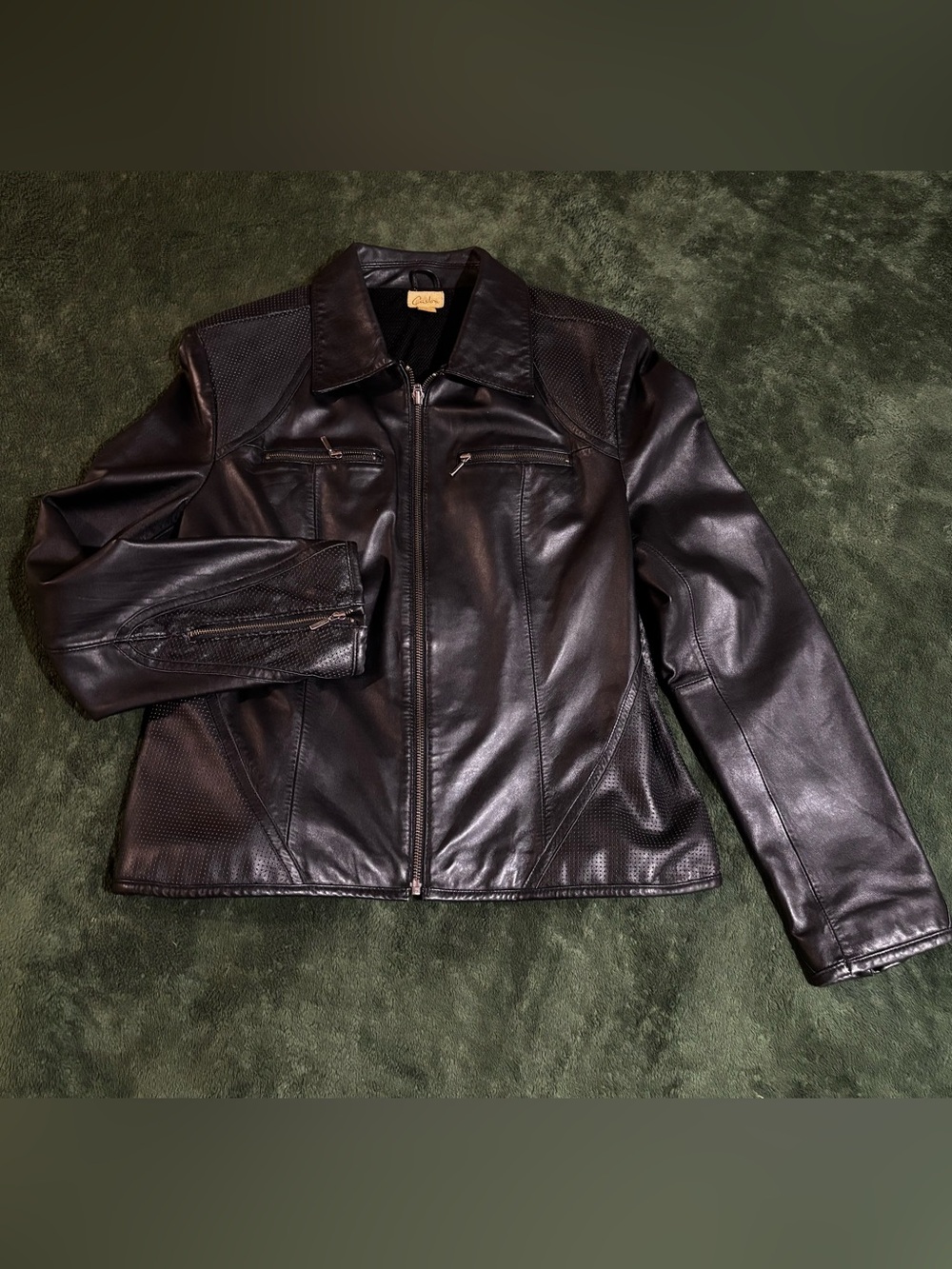 Caslon Large black leather collared Moto jacket zipper pockets, wrists Nordstrom